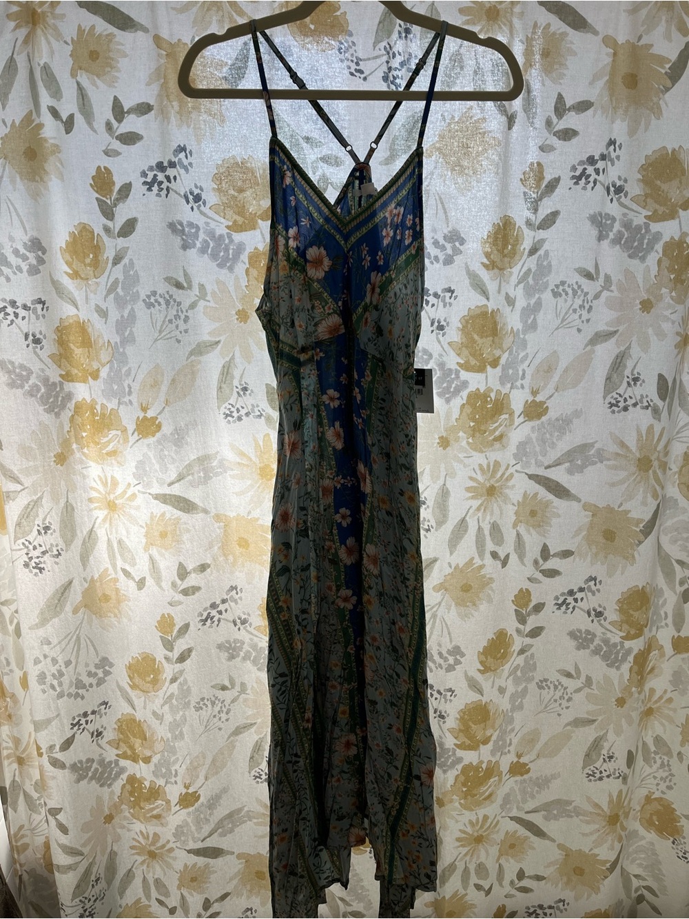 O'Neill Blue and Green Floral Maxi Dress with Spaghetti Straps